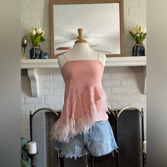Host pick!!💖Anthropologie x Delfi Collective Asymmetrical Silk Faux Feather Top - Picture 2 of 6